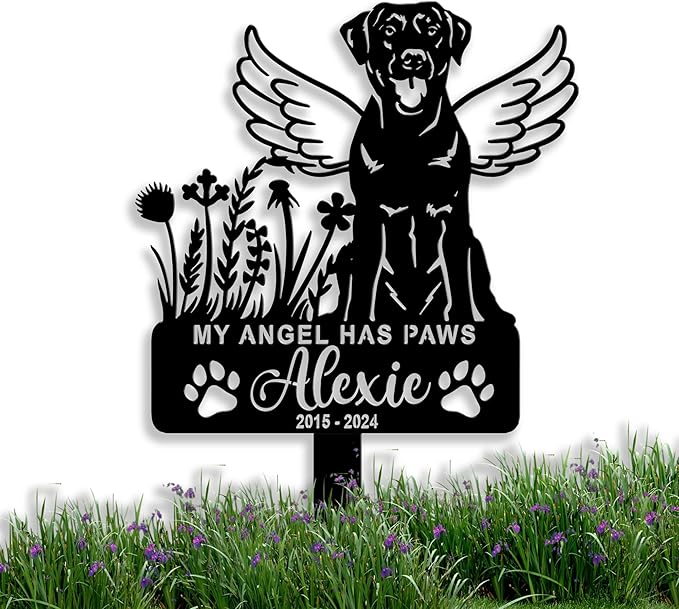 Personalized Pet Memorial Grave Marker, Custom Pet's Name Cemetery Decorations for Funerary, Metal Pet Garden Stake, Outdoor Sympathy Pet Stake Plaque Gift for Loss Dog