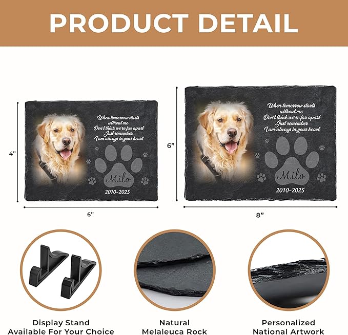 Personalized Dog Memorial Stone for Dog Memories | Pet Memorials for Dogs with Photo | Custom Plaque Stone for Furry Friend Loss | Beloved Pet Memorial Stones for Dogs Personalized Gifts Pets