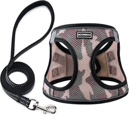 Dog Harness with Leash Set, No Pull Adjustable Reflective Step-in Puppy Pet Vest Harnesses for Small Medium Large Dogs and Cats,Camo Set XL