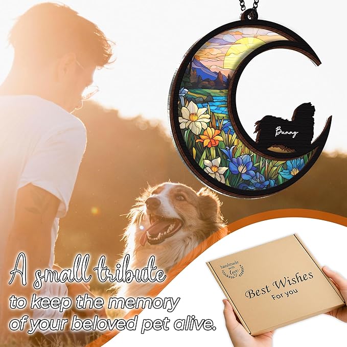 6'' Havanese Memorial Suncatcher, Personalized Name Dog Breed, Havanese Ornament Window Hanging, Sympathy Gift for Loss of Pet, Passed Away Remembrance Gift for Dog Lovers