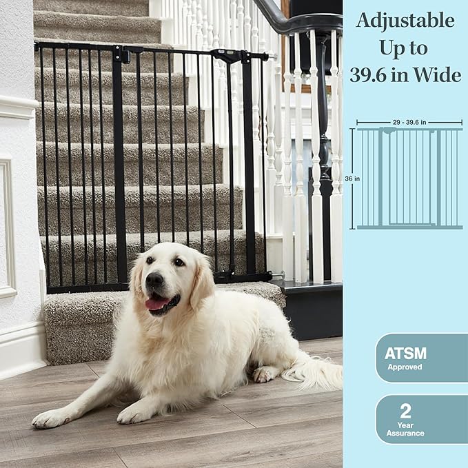 InnoTruth 36" Tall Baby Gate for Dogs, 29-39.6” Auto Close Safety Gate Crafted for Child Protection with 2.24" Slots, Dual-Lock Safety Design and Wall-Friendly, Black