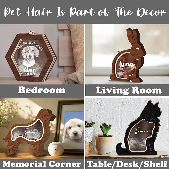 Personalized Rabbit Memorial Keepsake Unique Wooden Bunny Fur Box Collar Holder Sympathy Pet Loss Gift Memorial Storing Hair Ashes Standable Tabletop Decor Gift Idea for Pet Lover Family Friends
