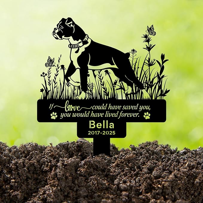 Personalized Boxer Dog Memorial Garden Stake – Custom Metal Grave Marker with Name & Date, Outdoor Pet Memorial Sign for Boxer Dog