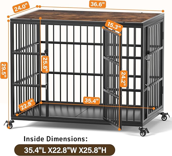 VERIFURTY 36 Inch Heavy Duty Dog Crate Furniture with Self-Locking Latch for Medium and Large Dogs, Escape-Proof Dog Kennel Furniture Indoor, Decorative Pet Cage End Table, Rustic Brown