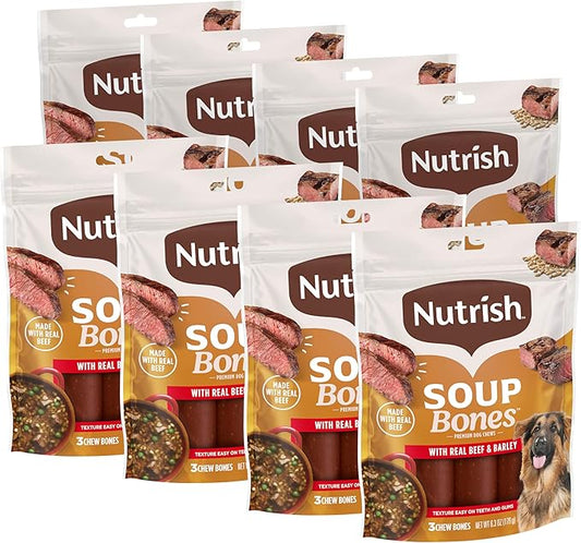 Nutrish Soup Bones Premium Dog Chews with Real Beef and Barley, 3 Chews (Rachael Ray) (Pack of 8)