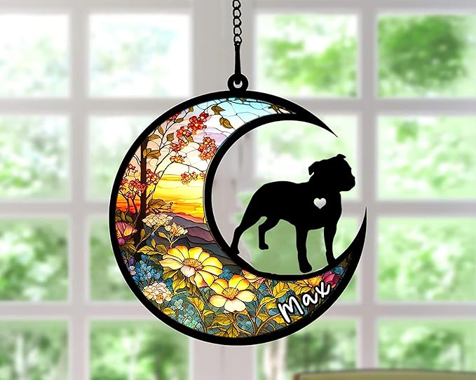 Personalized Dog Memorial, Custom Name Staffordshire Bull Terrier Dog Christmas Ornament, Custom Breeds, Pet Loss Light Catcher, Gifts for Lovers Loss of Pet Sympathy on Mothers Day Christmas