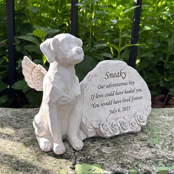 Personalized Angel Wing Dog Garden Memorial Stone Memorial Loss of Loved One Gift Rescue Doggy, Dog Headstone Tombstone for Outdoor Garden Bereavement Gifts for Pet Lovers