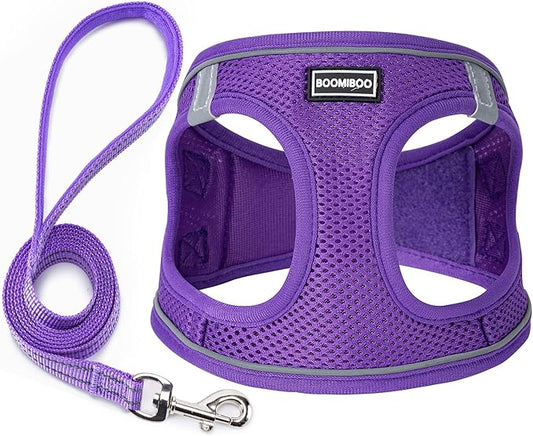 Dog Harness with Leash Set, No Pull Adjustable Reflective Step-in Puppy Pet Vest Harnesses for Small Medium Large Dogs and Cats,Purple L