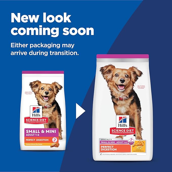 Hill's Science Diet Perfect Digestion, Adult 1-6, Small & Mini Breeds Digestive Support, Dry Dog Food, Chicken & Brown Rice, 12 lb Bag