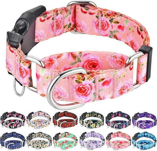 Martingale Collar for Dogs with Buckle Pink Floral Dog Collar No Pull Cute Girl Female Dog Collars for Small Dogs, Watercolor Pink Rose