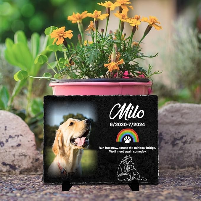 Custom Dog Memorial Stones Personalized Dog Gifts | Pet Memory Thoughtful Gifts for 4-Legged Companion Passed Away | Best Remembrance Gift for Pets Loss | Pet Stones Memorial Dogs with Photo