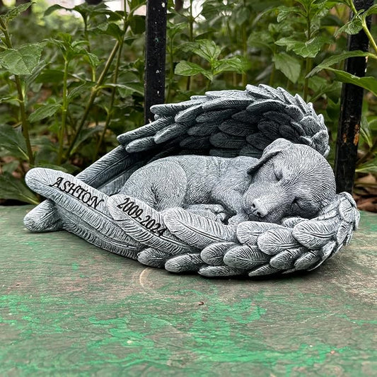 Personalized Angel Wings Dog Memorial Stone,Custom Outdoor Tombstone to Commemorate Our Lost Fur Baby,Dog Memorial Statue Engraved with Pet Name,Pet Dog Headstone Memorial Gift Garden Stone