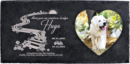 Fanery Sue Custom Cat Memorial Stones with Full Color Image, Dog Memorial Gift Garden Stones, Pet Grave Markers Personalized, All-Natural Memorial Headstone for Pet