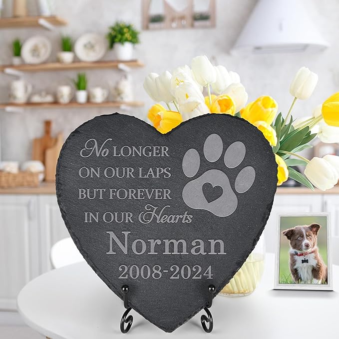 Pet Memorial Gifts, Pet Memorial Stone, Dog Memorial Gifts for Loss of Dog, Pet Remembrance Gift, In Memory of Dog Cat, Loss of Pet Sympathy Gift, Pet Loss Gifts - In Our Hearts Forever(Heart-shaped)
