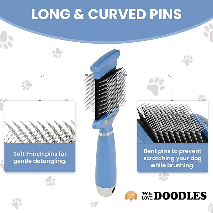 Double-Sided Slicker Brush for Dogs, Dematting & Deshedding Dog Brush, Dog Grooming Supplies, Long Pin Detangler for Short Hair & Long Hair Pets, Poodles, Doodles, & Goldendoodles (Large)