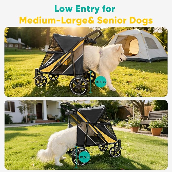 Petbobi Dog Stroller for Large & Medium Dogs - Easy Fold Dual Entry Pet Stroller with One-Foot Brake, All Terrain Wagon Cart with Air Mesh, Ideal for Large Senior Pets up to 80 lbs, Black