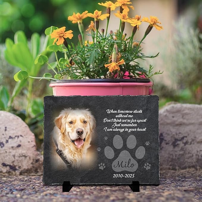 Personalized Dog Memorial Stone for Dog Memories | Pet Memorials for Dogs with Photo | Custom Plaque Stone for Furry Friend Loss | Beloved Pet Memorial Stones for Dogs Personalized Gifts Pets