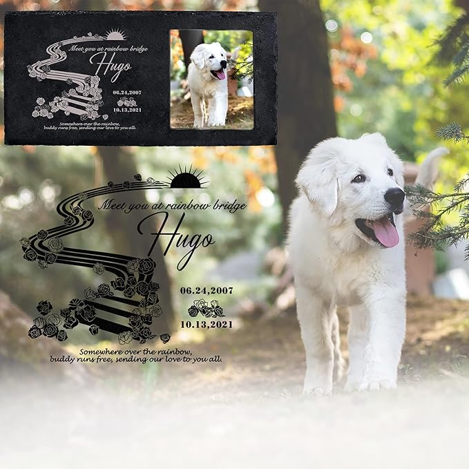 Fanery Sue Custom Cat Memorial Stones with Full Color Image, Dog Memorial Gift Garden Stones, Pet Grave Markers Personalized, All-Natural Memorial Headstone for Pet