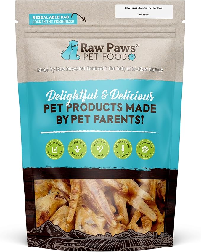 Raw Paws Dried Chicken Feet Dog Treats (10 Count) - Packed in USA - Dehydrated Chicken Feet for Dogs - Natural, Single Ingredient Chews