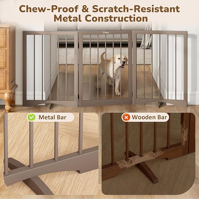 Free Standing Dog Gate Indoor, Foldable Dog Gate for Doorways Stairs Hallways, 3-Panel Freestanding Pet Gate with Support Feet for Stability, Folding Puppy Gate Easy to Move, Doggy Gate 54"x24"