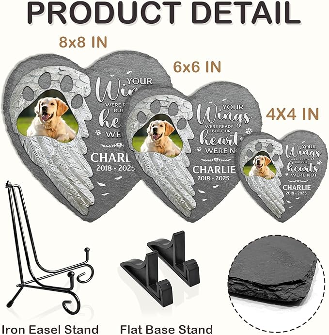 Your Wings Were Ready But My Heart Was Not Custom Photo Dog Memorial Stone, Dog Memorial Gifts for Loss of Dog, Pet Loss Gifts, Pet Memorial Stones for Dogs, Sympathy Gifts for Dog Lovers