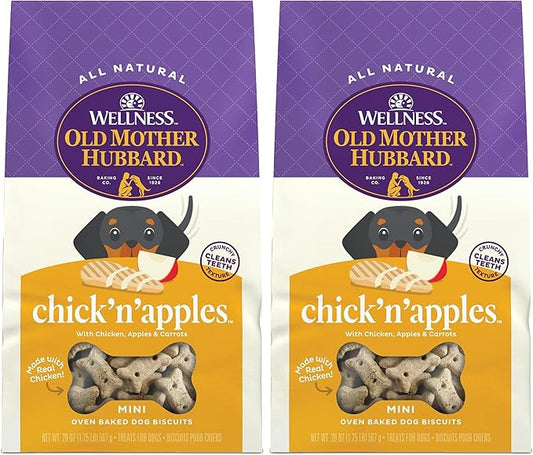 Old Mother Hubbard Wellness Chick'n'Apples Dog Biscuits,Natural,Training Treats,Chicken & Apples Flavor,Mini Size,(20 Ounce Bag),(Pack of 2)