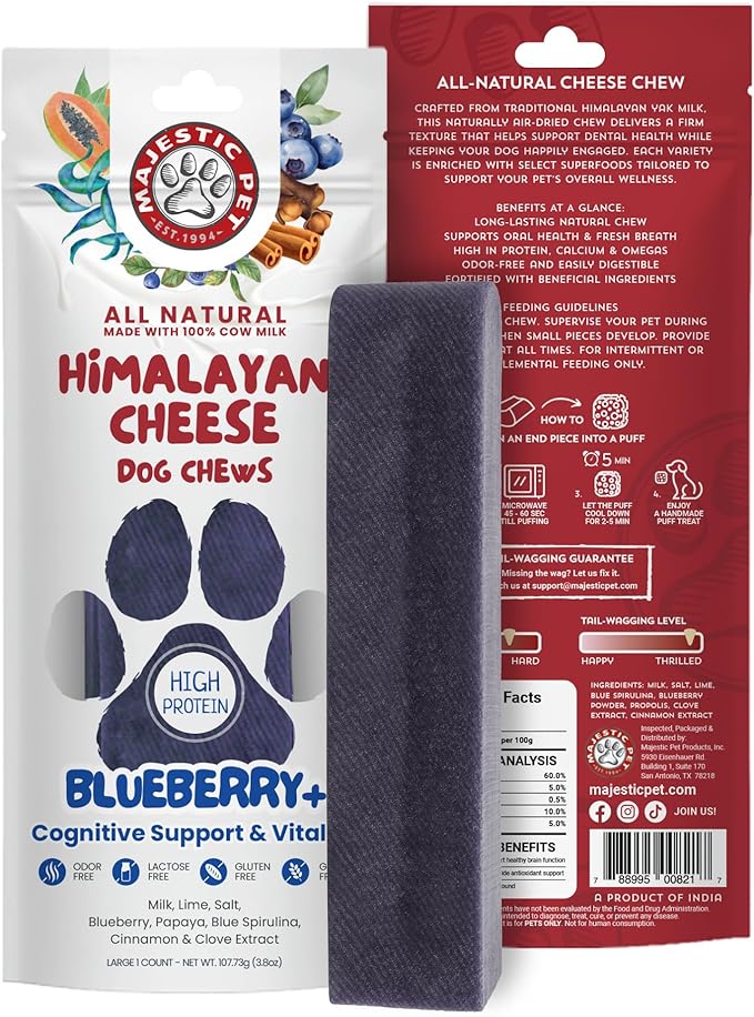 Majestic Pet Himalayan All-Natural Cheese Dog Chews - Long Lasting Dental Chew for Dogs - Healthy Pet Treats with Beneficial Ingredients (Cognitive Support & Vitality, Large, 1 Pack)