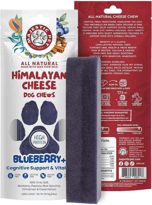 Majestic Pet Himalayan All-Natural Cheese Dog Chews - Long Lasting Dental Chew for Dogs - Healthy Pet Treats with Beneficial Ingredients (Cognitive Support & Vitality, Large, 1 Pack)