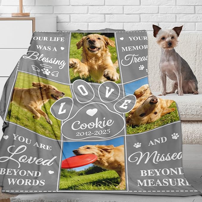 Pet Memorial Gifts for Dogs Personalized Dog Blanket with Photo Name Dog Memorial Gifts for Loss of Dogs Pet Sympathy Remembrance Gift Cat Memory Gift for Loss of Cat