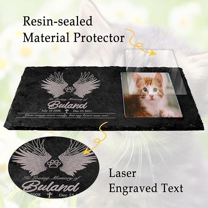 Fanery Sue Custom Cat Memorial Stones with Full Color Image, Dog Memorial Gift Garden Stones, Pet Grave Markers Personalized, All-Natural Memorial Headstone for Pet
