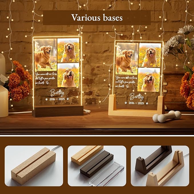 Bemaystar Dog Memorial Gifts for Loss of Dog Pet Memorial Gifts for Dogs Cat Memorial Gifts Custom Pet Memorial Night Light Pet Loss Gifts, Memorial Plaques for Dog Memorial Picture Frame - 3 Photos