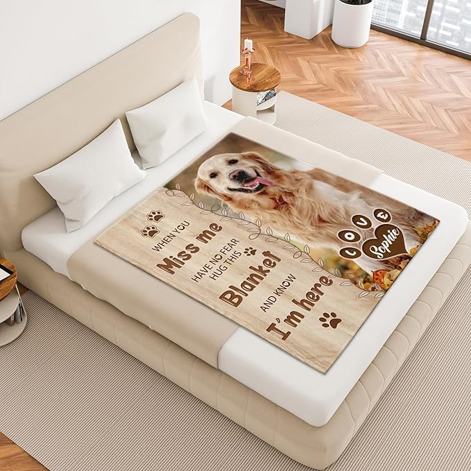 Pet Memorial Blanket Gift - Personalized Dog Memorial Blanket with Photo Name, Pet Sympathy Gifts for Dogs Lovers, Custom Loss of Dog Grief Blankets, Pets Remembrance Bereavement Gifts (1 Photo)