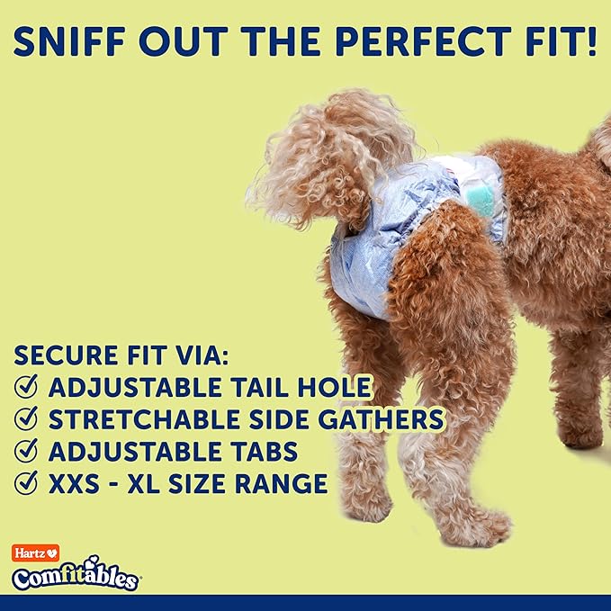 Hartz Comfitables Disposable Dog Diapers, Size Small 12 Count, Comfortable & Secure Fit, Easy to Put On, Super Absorbent Male and Female Diaper