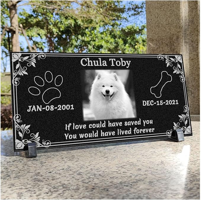 Dogs Headstones,Pet Headstones for Dogs Personalized,Black Granite Memorial Garden Stone Customized Gravestone Markers, Cat、Dog Gravestone Markers Gifts (Dog Headstone-1, 16 * 8inch(40-20cm))