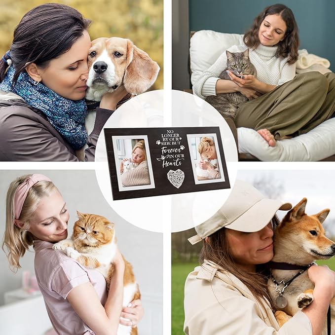 Dog Memorial Gifts for Loss of Dog, Dogs Sympathy Gifts for Pet Lovers Owners Memorial Picture Frame for Dogs Cats, Black Pet Remembrance Frame for Double Picture 4×6 IN