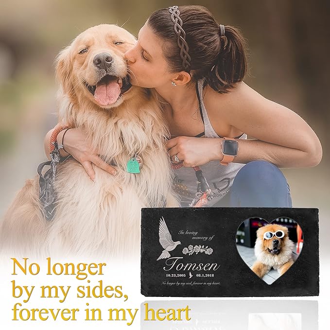 Fanery Sue Custom Cat Memorial Stones with Full Color Image, Dog Memorial Gift Garden Stones, Pet Grave Markers Personalized, All-Natural Memorial Headstone for Pet