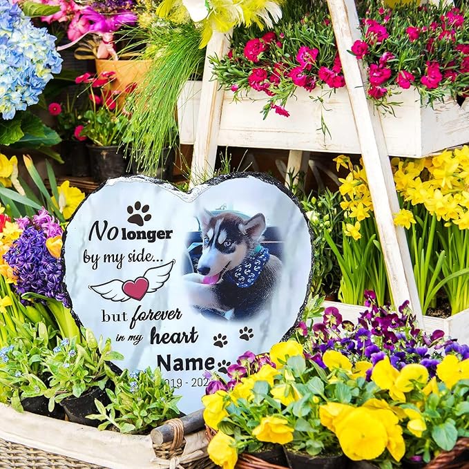Memorial Stone for Loss of Dog, Personalized Dog Memorial Stone Gifts - Sympathy Remembrance Plaque, Custom Colorful Pet Memory Garden, Passing Away Gifts for Cat Grave Headstones (Heart 01)