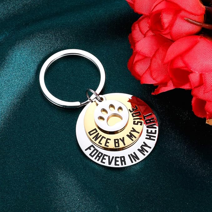 Dog Cat Pet Memorial Gifts Keychain for Pet Lover Remembrance Jewelry gifts for Loss of Pet Sympathy Condolences Dog Remembrance Gifts Men Women Pet Owner Once by My Side Keepsake Key Ring