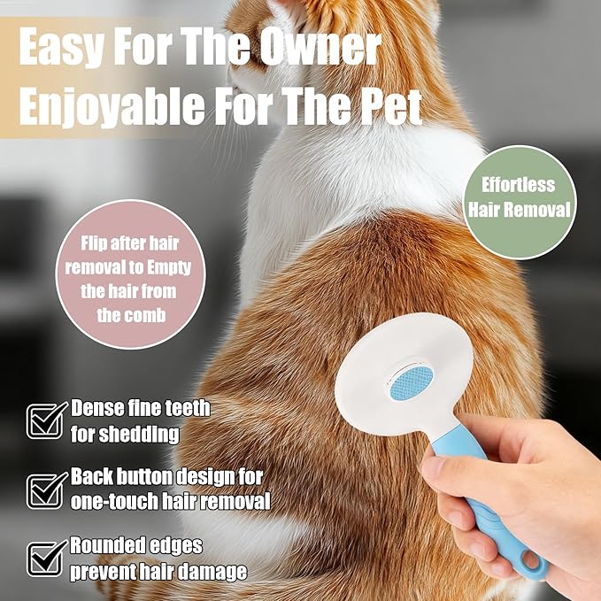 Bestac Pet Grooming Brush - 7.09×3.49 Inch, ABS Handle & TPR-Coated Steel Pins, Gentle Shedding Reduction, Ideal for Cats/Dogs (Long/Short Hair) (Blue)
