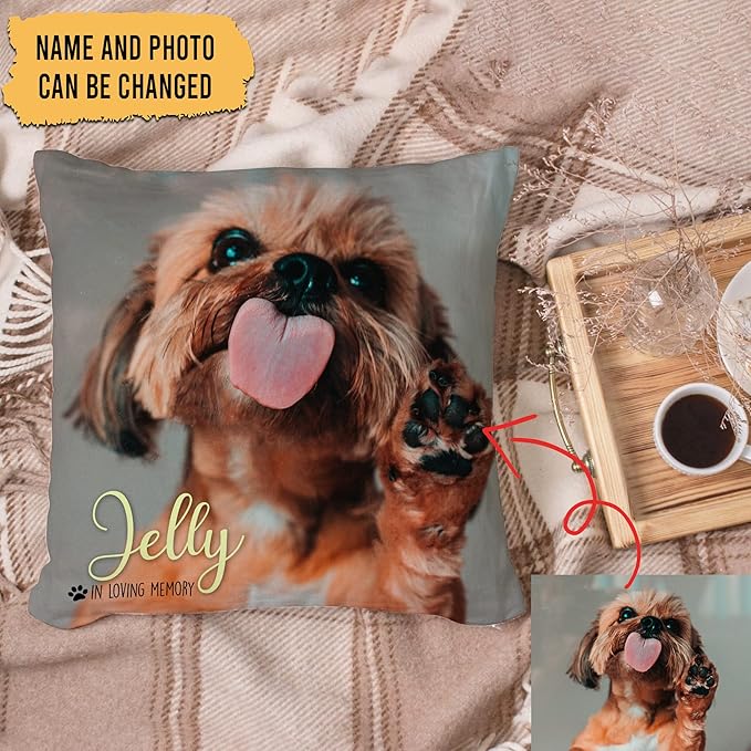 Hyturtle Personalized Pet Photo Memorial Pillow with Insert 12"x12" Double-Sided Printed Sympathy Gifts for Loss of Dog - Dog Remembrance Bereavement Gifts - Custom Memorial Gifts Pillow Home Decor