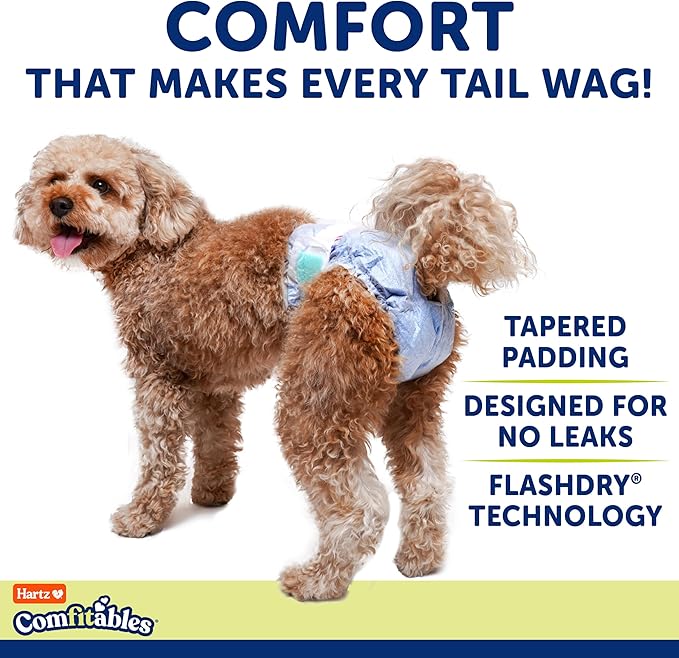 Hartz Comfitables Disposable Dog Diapers, Size XXS 12 Count, Comfortable & Secure Fit, Easy to Put On, Super Absorbent Male and Female Diaper