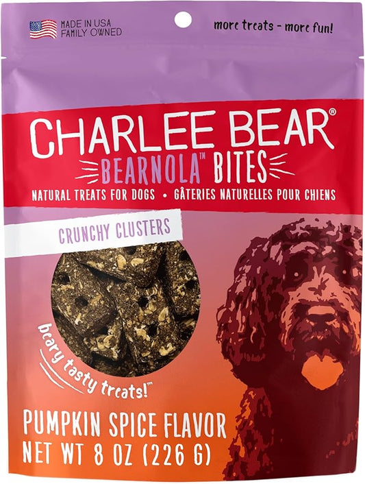 Charlee Bear Bearnola Bites Crunchy Dog Treats, Pumpkin Spice, 8 Ounce Resealable Bag, Limited Ingredient, Natural, Healthy Granola Dog Snacks, Made in USA