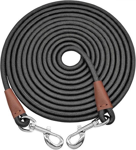 13FT Tie Out Rope Dog Lead, 8-10-15-20-25-30-35-40-50-65 FT, Long Dog Tether Nylon Check Cord for Medium Large Dogs Playing Camping Backyard of Leash Training Tie Down (Black, 3/8")