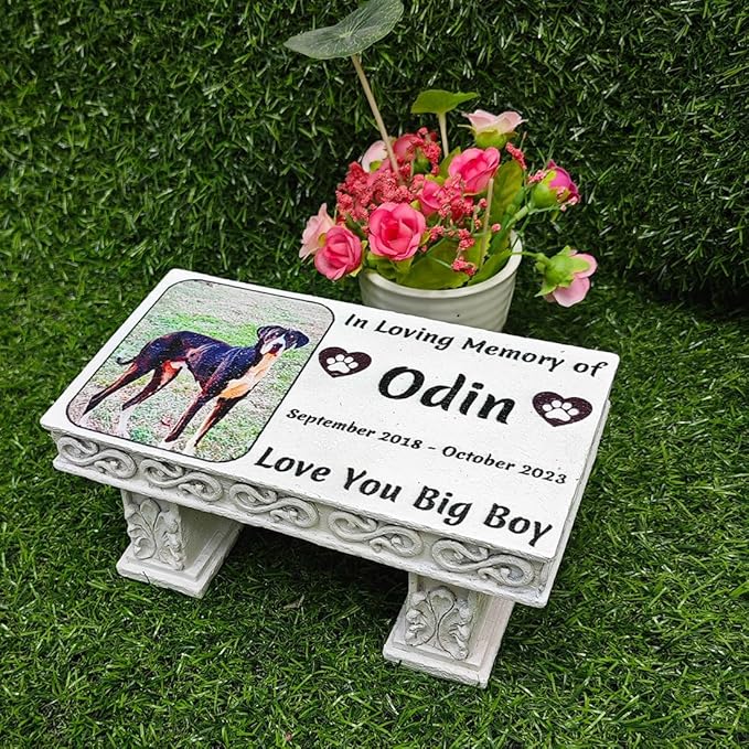 Personalized Memorial Bench for Pet Human, Custom Pet Memorial Stone with Colorful Photo, Pet Grave Marker Dog Headstone Cat Tombstone, Loss of Pet Gifts, Memorial Garden Plaque