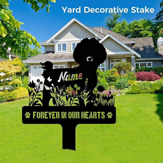 Custom Bichon Frise Bichon Dog Grave Marker, Personalized Dog Memorial Stake, Metal Pet Tombstone, Outdoor Sympathy Sign for Garden Yard Decor, Pet Loss Gift