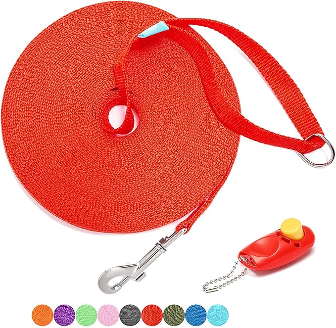 BAAPET 15/20/30/50/100 ft Long Dog Training Leash with Clickers for Small, Medium and Large Dogs or Cats (20 Feet, Red)
