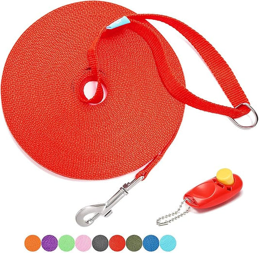 BAAPET 15/20/30/50/100 ft Long Dog Training Leash with Clickers for Small, Medium and Large Dogs or Cats (15 Feet, Red)