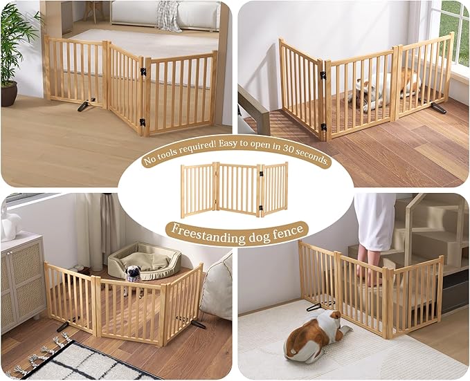 Solid Wood Freestanding Pet Gate,Nature Wood Dog Gates for Doorways The House,Pet Gate for Stairs,Freestanding Indoor Gate Safety Fence,23" Height-3 Panels