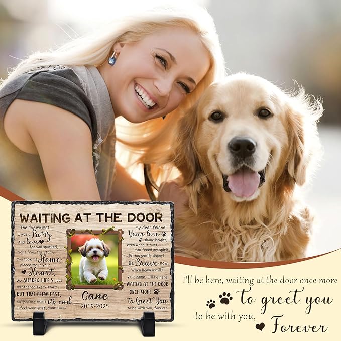 Ship Next Day, Customized Pet Memorial Stones for Dogs Cats Memorial Gifts for Loss of Dog Death Sympathy Gift with Photo Picture Name Date Personalized Pet Frame