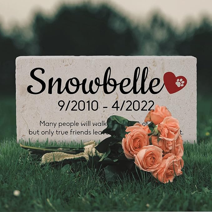 Personalized Pet Memorial Stone, 6x12 Custom Limestone Pet Grave Markers as Keepsake or Pet Remembrance, Thoughtful Pet Loss Gifts for Bereaved Pet Owners, Personalized Memorial Gifts (Snowbelle)